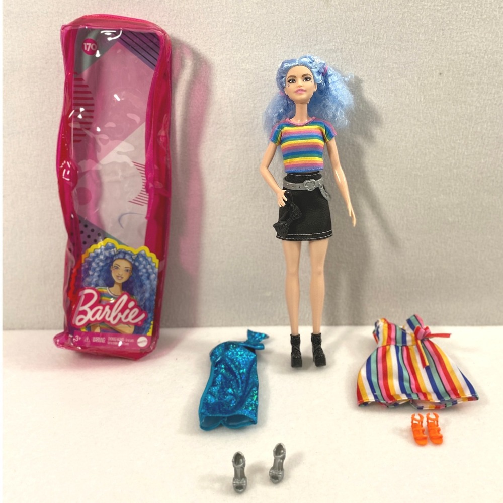 Fashionista Barbie Doll #170 Blue Hair Outfits Accessories with Storage‎ Bag